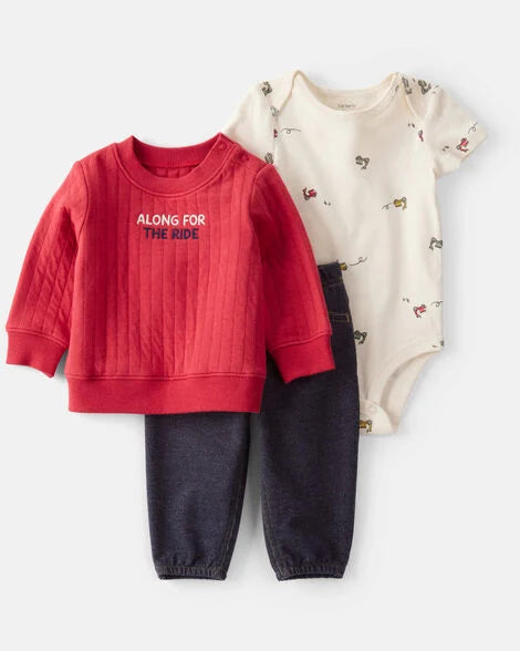Conjunto Carters 3 piezas: cardigan, body manga corta y pantalón multicolor para niño