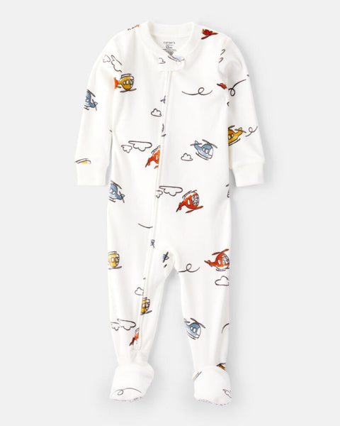 Pijama Carters con zipper y pies estampado color blanco para niño