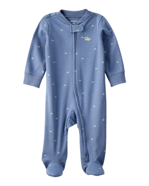 Pijama Carters con pies y zipper estampado color azul de interlock para niño