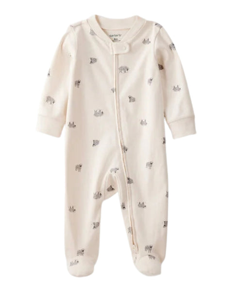 Pijama Carters con pies y zipper con estampado de  interlock color beige unisex