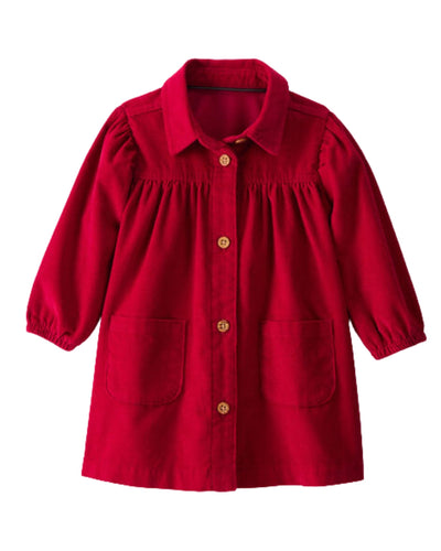 Vestido Carters manga larga con botones al frente y bolsitas de cordoroy color rojo para niña