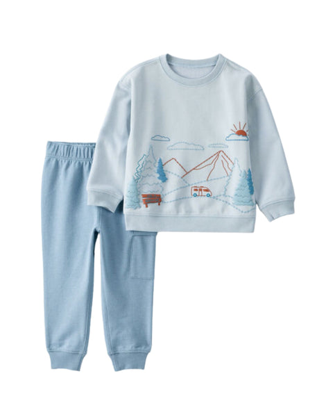 Conjunto Carters 2 piezas: sueter y jogger con diseño color celeste para niño