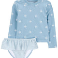 Traje de baño Carters 2 piezas: blusa manga larga y calzoncito  color azul de licra para niña