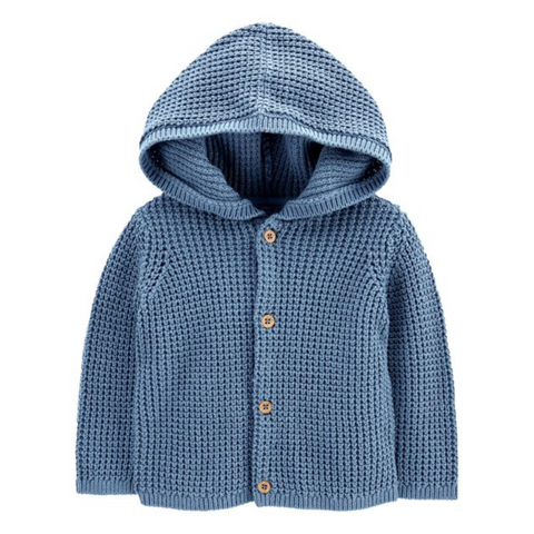 Cardigan Carters Baby con capucha y botones al frente azul niño