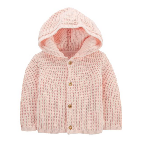 Cardigan Carters Baby con capucha y botones al frente rosado niña