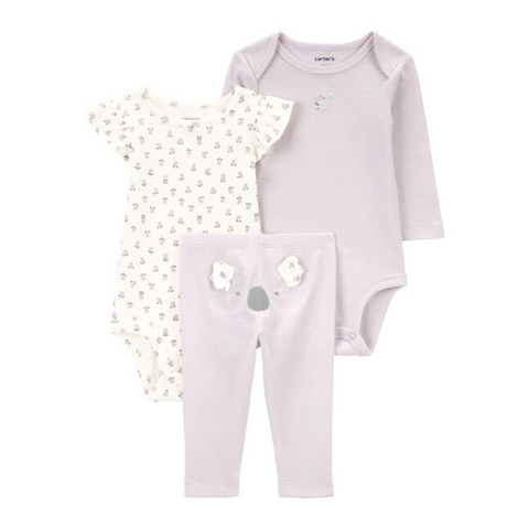 Conjunto Carters Baby 3 piezas 2 bodys y pantalon diseño de Koala para niña