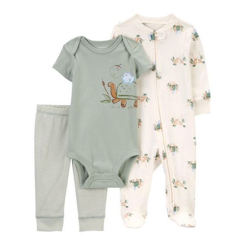 Conjunto Carters Baby 3 piezas Pijama, Body y Pantalon diseño Tortuga para niño