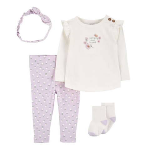 Conjunto Carters Baby 4 piezas Sueters, Pantalon, calcetitas y accesorio para el cabello niña