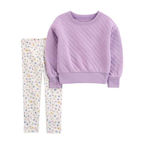 Conjunto Carters Playwear 2 piezas sueter con textura y pantalon con diseño lila niña