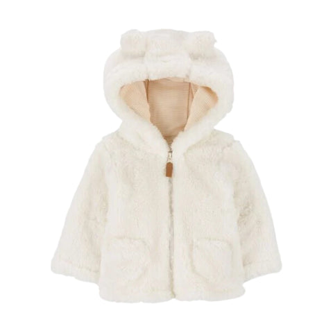 Cardigan Carters Sherpa con capucha y orejitas zipper beige unisex