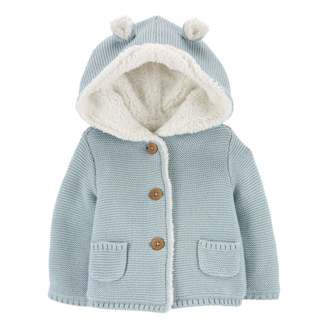 Cardigan Carters Sherpa con capucha y orejitas zipper celeste para niño