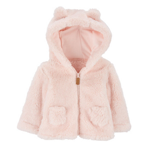 Cardigan Carter's Sherpa con capucha y orejitas zipper rosado para niña