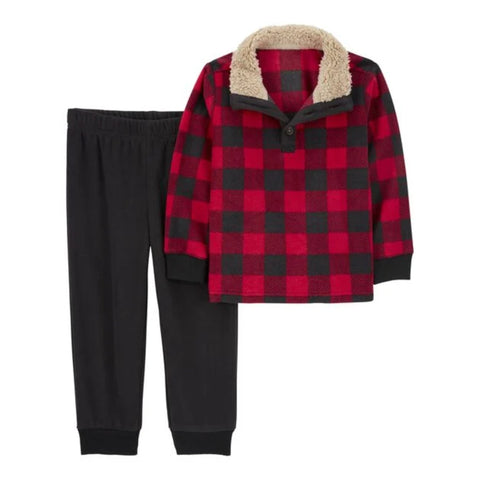 Conjunto Carters 2 piezas jersey a cuadros de búfalo y pantalón polar para niño