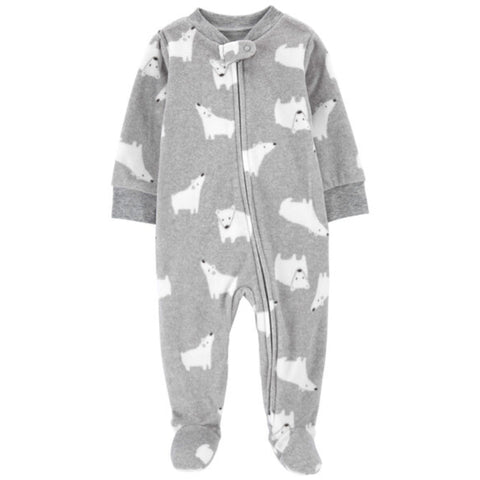 Pijama Carter's con pies, zipper de dos vias gris, diseño de oso polar para niño