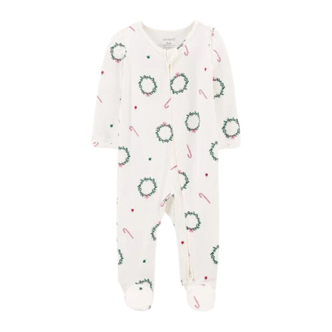 Pijama Carters con pies, zipper de dos vias diseño navideño