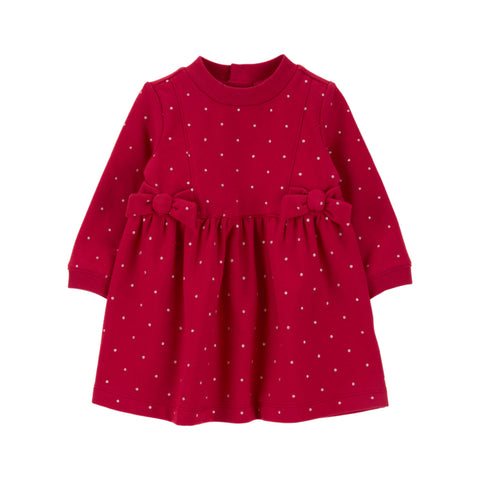 Vestido Carters manga larga rojo de felpa con lunares para niña