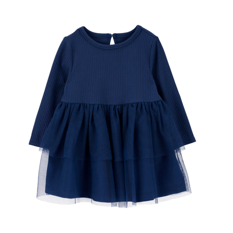 Vestido Carters manga larga azul con falda de tul para niña