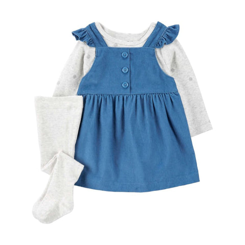 Conjunto de 3 pizas Carters: blusa de manga larga Jumper celeste y medias blancas para niña