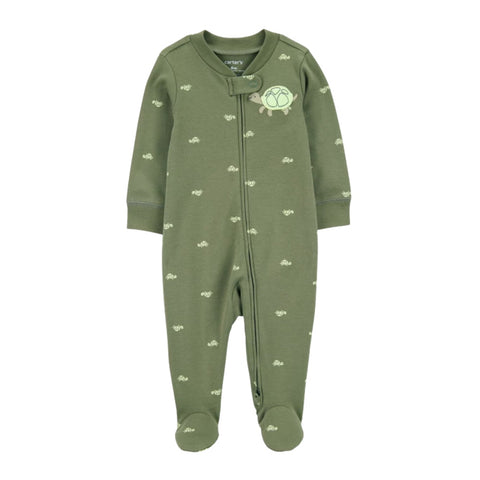 Pijama Carter con pies y zipper doble diseño de tortugas verde de algodón para niño