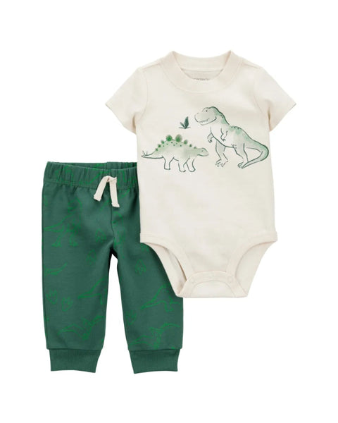 Conjunto Carters 2 piezas: body manga corta diseño de dinosaurio y pantalón para niño