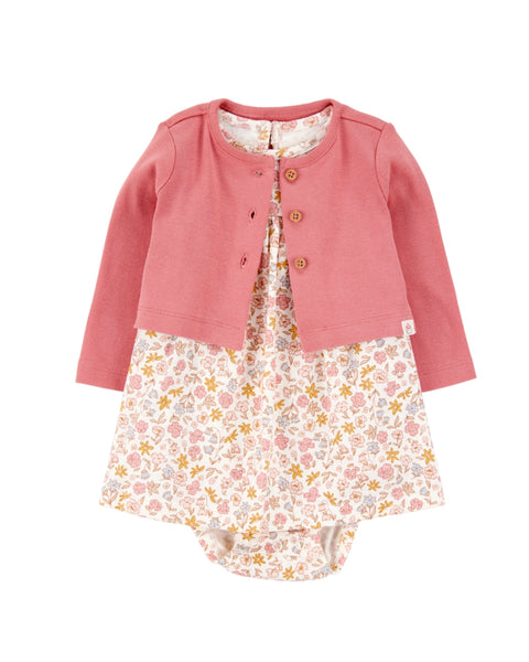 Conjunto Carters 2 piezas: cardigan y vestido con body manga corta floreado multicolor para niña