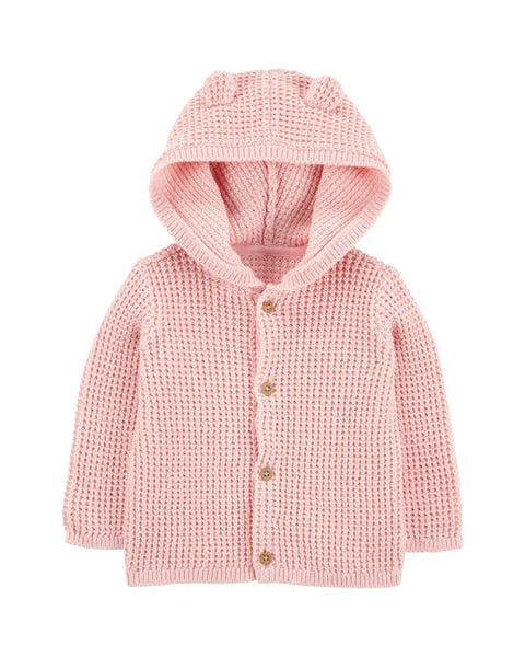 Cardigan Carters con capucha y botones color rosado para niña