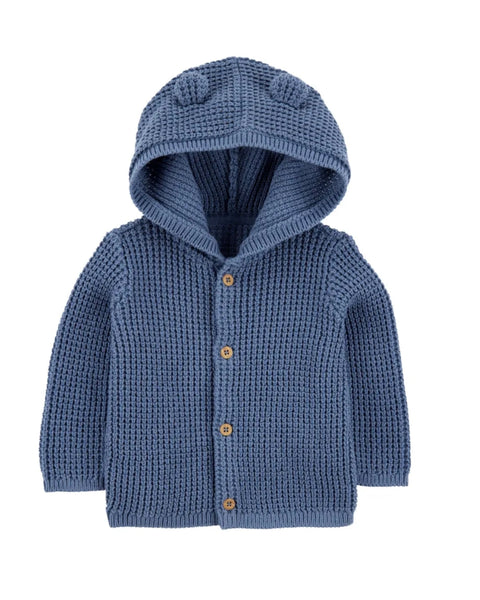 Cardigan Carters con capucha y botones color azul para niño