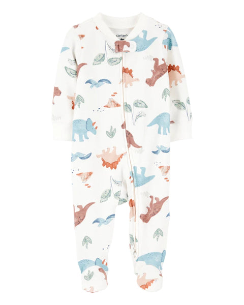 Pijama Carters con pies y zipper doble via estampado de dinosaurios multicolor para niño
