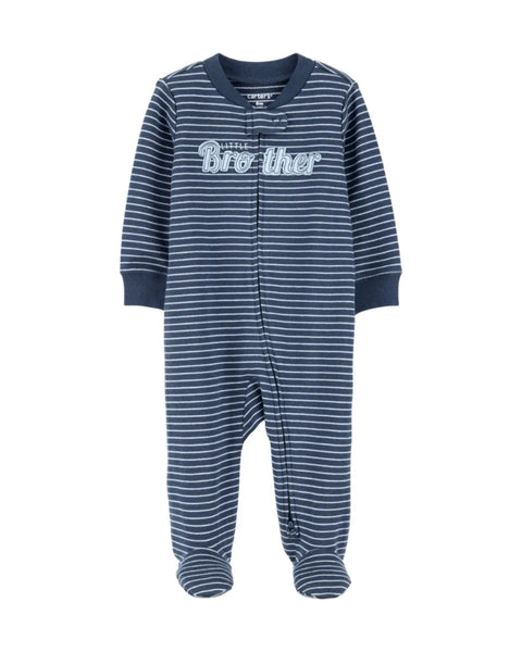 Pijama Carters con pies y zipper doble via diseño little brother rayada color azul para niño