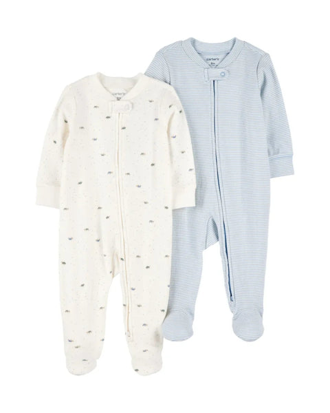 2 Pack de pijamas Carters con pies y zipper doble via con estampado multicolor para niño