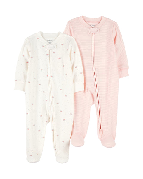 2 Pack de pijamas Carters con pies y zipper doble via con estampado multicolor para niña