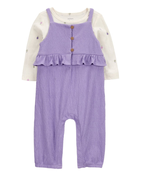 Conjunto Carters 2 piezas: overol con vuelitos y blusa manga larga multicolor para niña