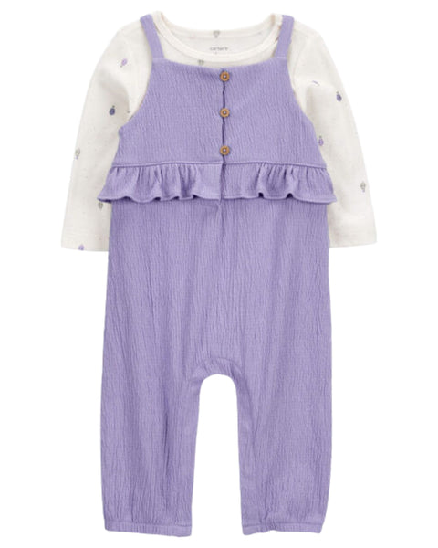 Conjunto Carters 2 piezas: overol con vuelitos y blusa manga larga multicolor para niña