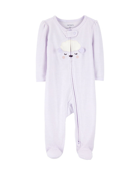Pijama Carter con pies y zipper doble, diseño de cordero color lila para niña