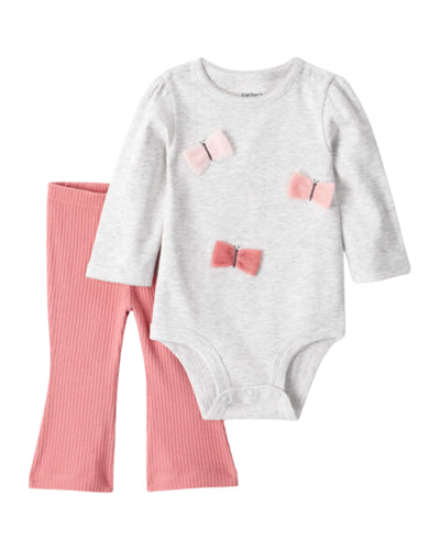 Conjunto Carters 2 pieza: body manga larga con diseño y pantalón multicolor para niña
