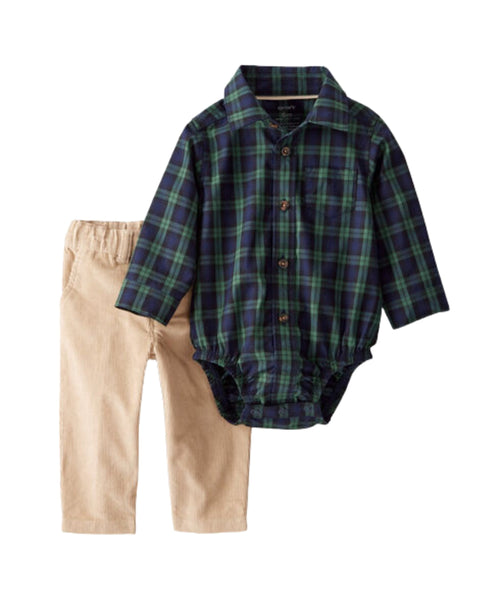Conjunto Carters 2 pieza: camisa manga larga cuadriculada y pantalón multicolor para niño