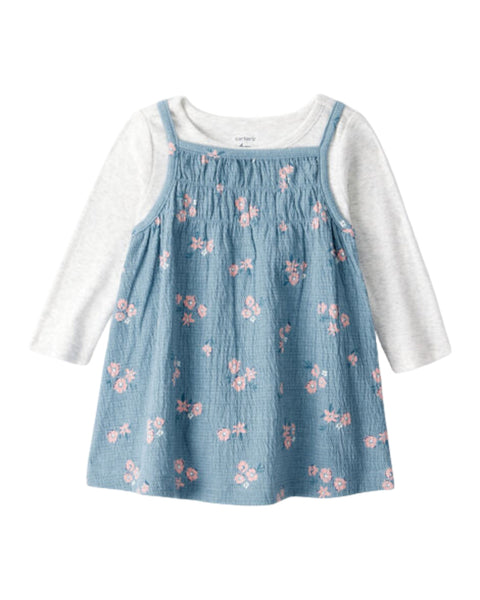 Vestido Carters de tirantes con blusa de manga larga estampado de jersey para niña