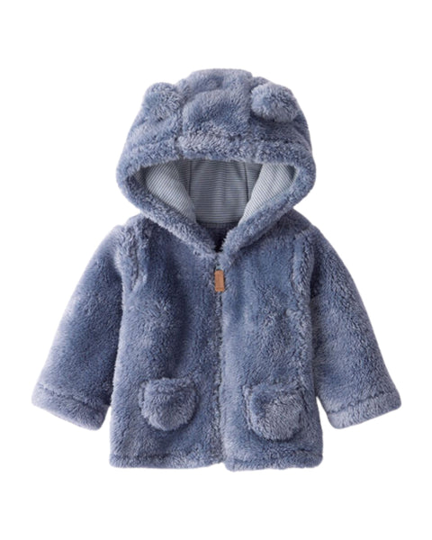 Chaqueta Carters con capucha con orejitas zipper y bolsas al frente de sherpa color gris para niño