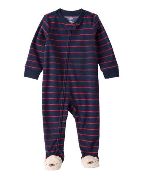Pijama Carters con pies y zipper diseño de rayas color azul para niño