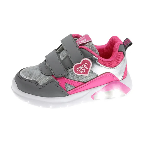 Zapatos Beppi tipo tenis con doble velcro gris y rosado, niña.