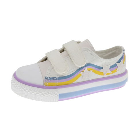 Zapato de lona Beppi con doble velcro y estrellas niño blanco