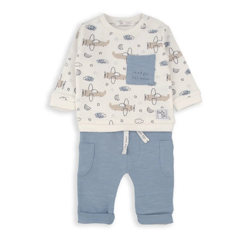 Conjunto 2 piezas Baby Bol: Camisa y jogger color nube, niño.