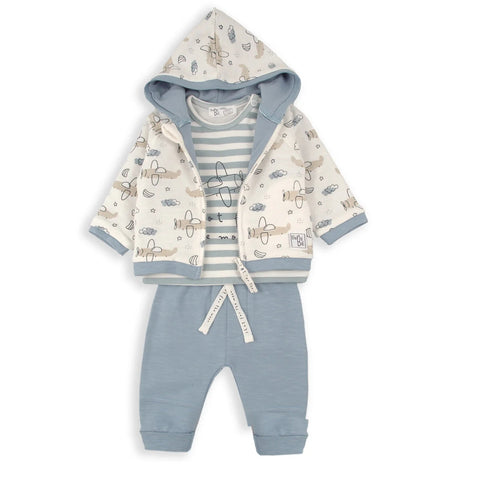 Conjunto Baby Bol 3 piezas jogger, T-shirt con rayas y sudadero con capucha y diseño niño