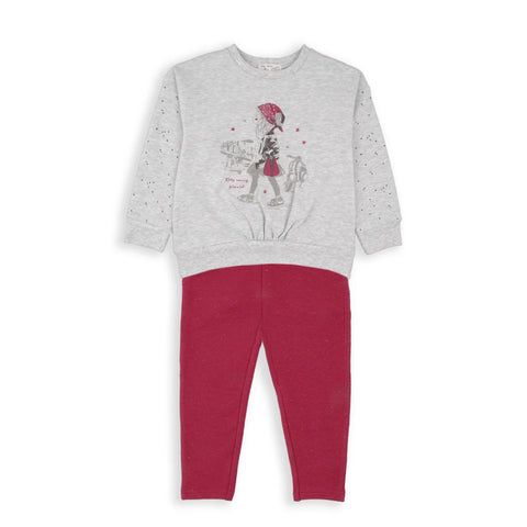 Conjunto 2 piezas Baby Bol: Blusa manga larga y leggings rojo, niña.