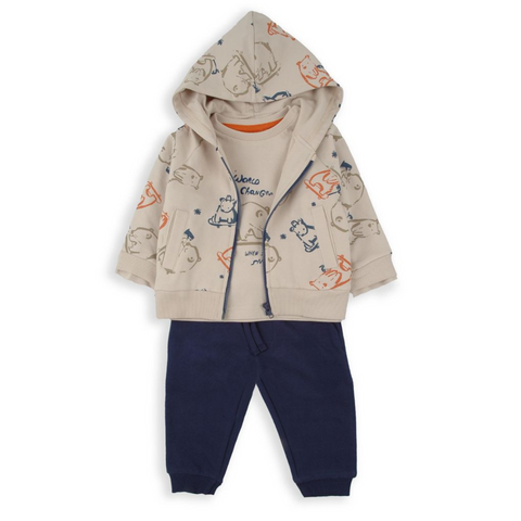 Conjunto 3 piezas Baby Bol: Sudadero, camiseta y jogger gris, niño.