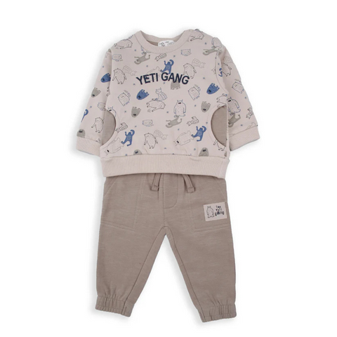 Conjunto 2 piezas Baby Bol: Camisa y jogger color beige, niño.