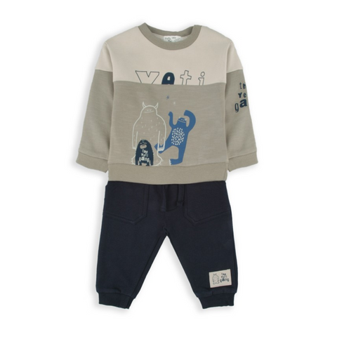 Conjunto Baby Bol 2 piezas jogger azul y sudadero con diseño kaki niño