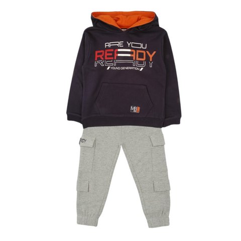 Conjunto 2 piezas Baby Bol: Hoodie y jogger gris, niño.