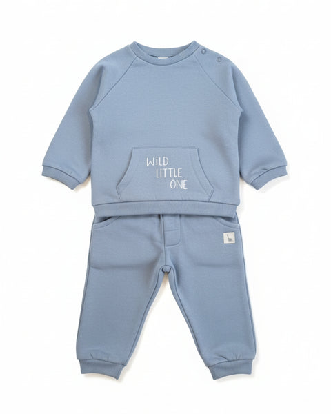 Conjunto Baby Bol 2 piezas: sueter con bolsas al frente y jogger con bolsas color gris para niño