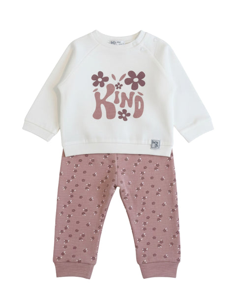 Conjunto Baby Bol 2 piezas: sueter con diseño de flores y jogger multicolor para niña